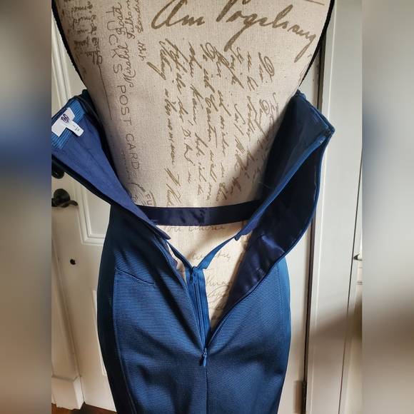 Zac Pozen teal body-hugging dress with structure, front bow, back zips sz XS - Picture 8 of 14